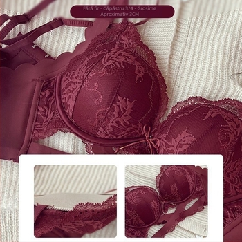 Sutian pentru bust mic cu efect push-up, fără arc metalic, material nylon, tip cup Rabbit Ear Cup, închidere spate cu trei rânduri, stil 3/4