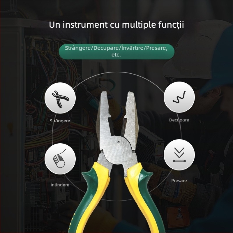 Set de clești: clești cu blocare (vise grip), clești pentru sârmă, clești diagonali, clești cu vârf subțire; lungime totală 200 mm; din oțel Malle; mânere din PVC; capacitate de tăiere 4 mm