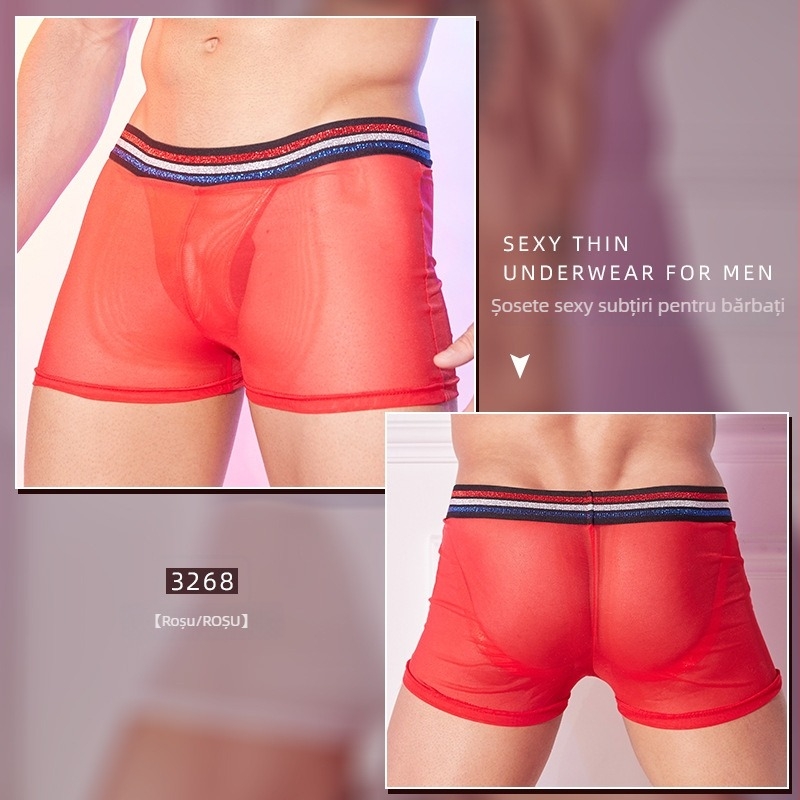 Boxeri pentru bărbați cu buzunar în formă de U, talie joasă, plasă 4D din nailon