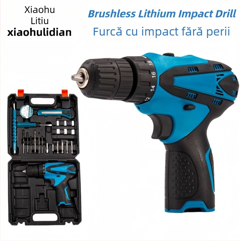 Set bormașină fără fir 12V — bormașină și șurubelniță multifuncțională, baterie Li-ion, reglare continuă a vitezei, mandrină cu trei morsuri, înainte/înapoi