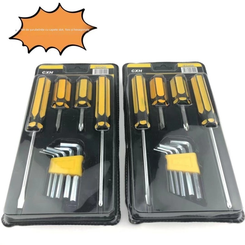 Set șurubelnițe cu cap plat, Phillips și hex, cu chei hex pentru uz casnic | Oțel S2, mâner izolat, nemagnetic