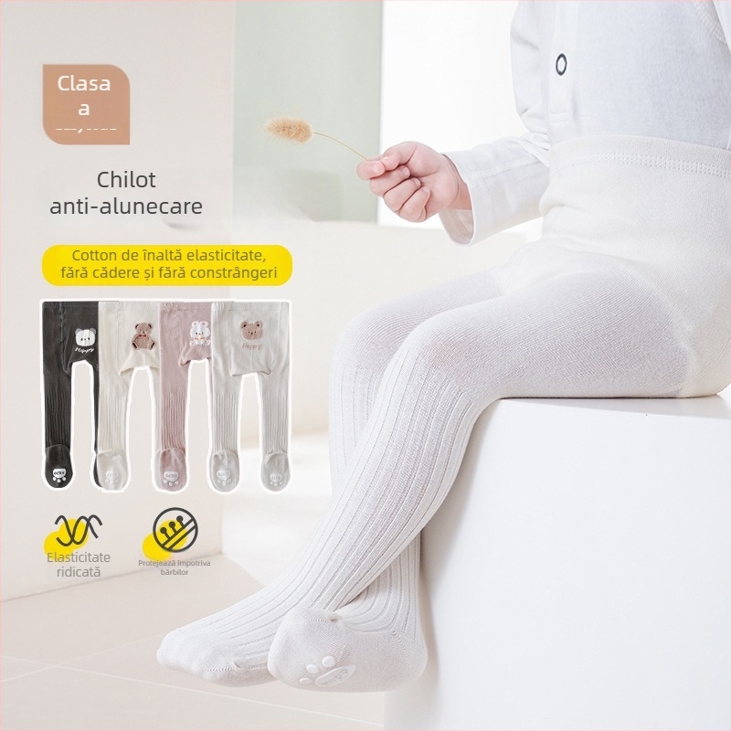 Colanți pentru copii bebeluți, unisex, din bumbac cu imprimeu animal, antiderapant, talie înaltă, 76,6% bumbac