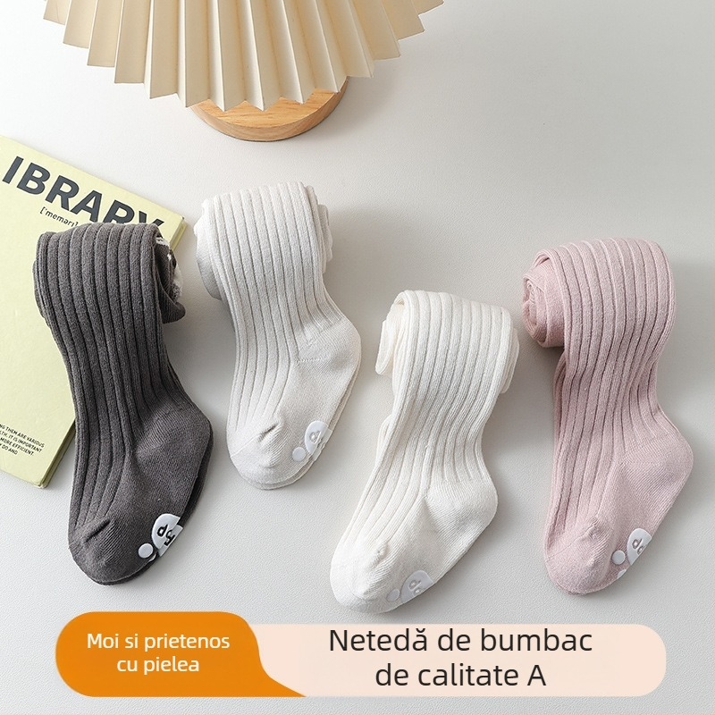 Colanți pentru copii bebeluți, unisex, din bumbac cu imprimeu animal, antiderapant, talie înaltă, 76,6% bumbac