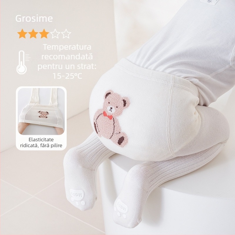 Colanți pentru copii bebeluți, unisex, din bumbac cu imprimeu animal, antiderapant, talie înaltă, 76,6% bumbac