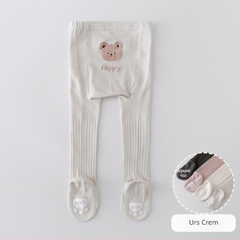 Colanți pentru copii bebeluți, unisex, din bumbac cu imprimeu animal, antiderapant, talie înaltă, 76,6% bumbac