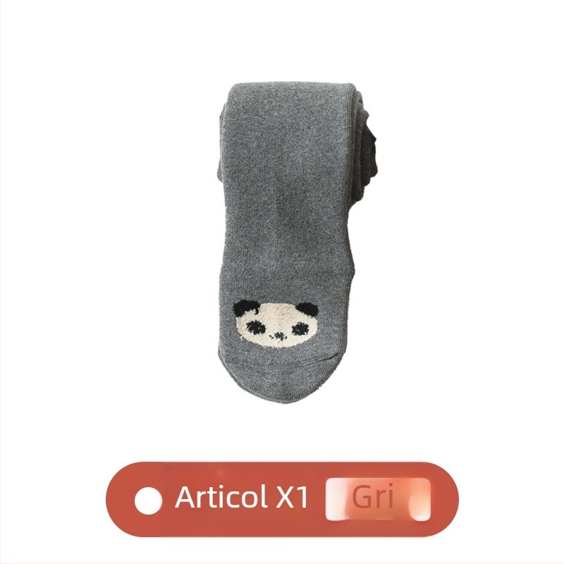 Colanți bebeluși din bumbac terry, groși pentru toamnă-iarna, talie înaltă, lungime integrală, 90% bumbac, imprimeu cu desene animate