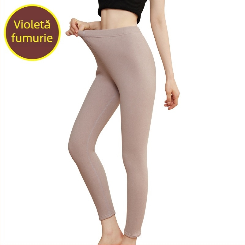 Pantaloni termici pentru femei cu fleece, modelare corp, talie medie-înaltă, țesătură extra groasă, căptușeală velur