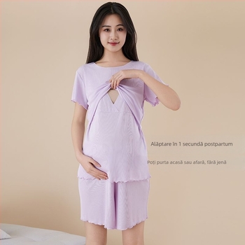 Set de maternitate pentru alăptare, mâneci trei sferturi, pantaloni Capri, deschidere pentru alăptare, material poliester 95%+, vară