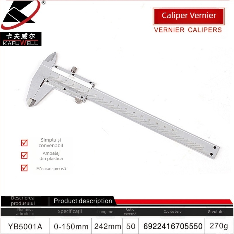 Kraftwell caliper vernier cu afișaj digital, oțel inoxidabil