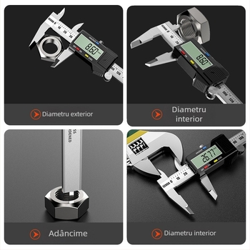 Calibru vernier industrial cu afișaj digital, oțel inoxidabil, precizie 0,02 mm