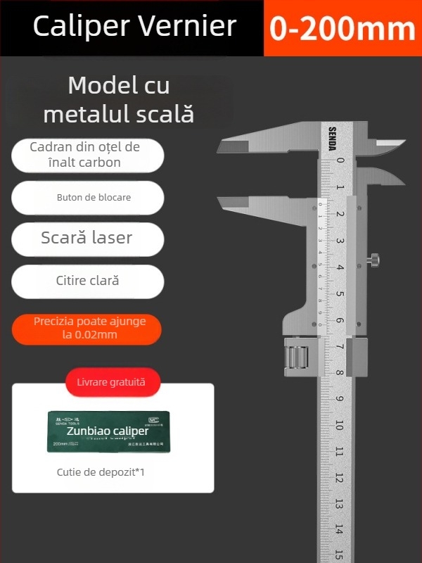 Calibru vernier industrial cu afișaj digital, oțel inoxidabil, precizie 0,02 mm