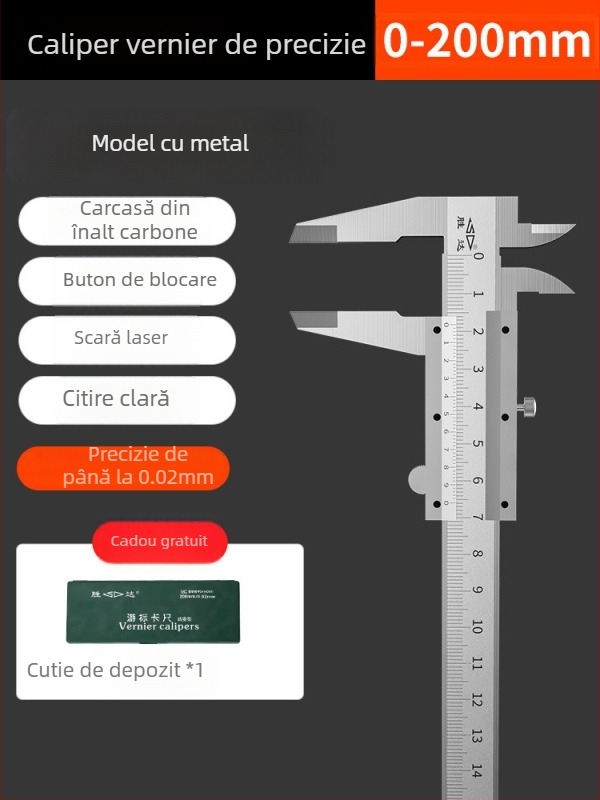 Calibru vernier industrial cu afișaj digital, oțel inoxidabil, precizie 0,02 mm