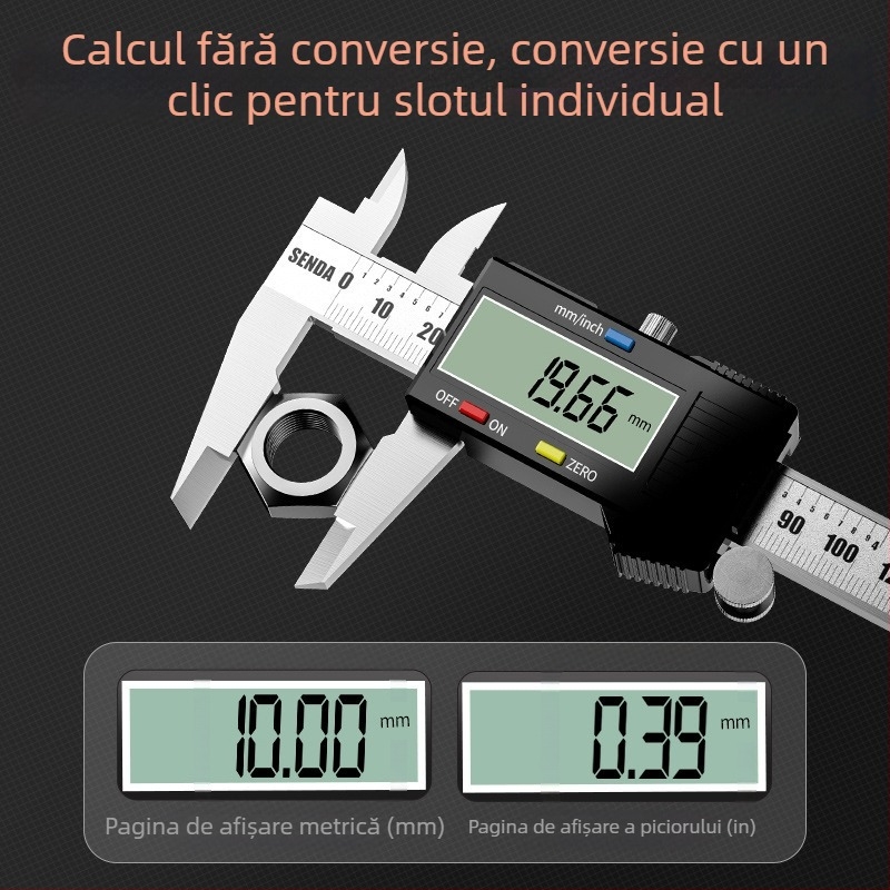 Calibru vernier industrial cu afișaj digital, oțel inoxidabil, precizie 0,02 mm