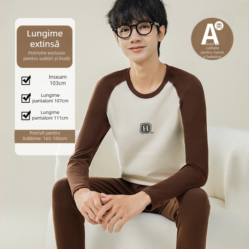 Set termic pentru adolescenți — material poliester extra gros, 90% poliester, grosime 301–350 g/m², menține căldura puternic