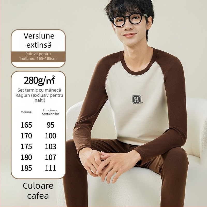 Set termic pentru adolescenți — material poliester extra gros, 90% poliester, grosime 301–350 g/m², menține căldura puternic