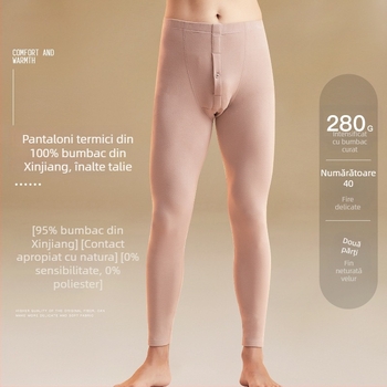 Colanți termici din bumbac pur, talie înaltă, căptușiți cu fleece - groși, 280 g, lungime 9/10