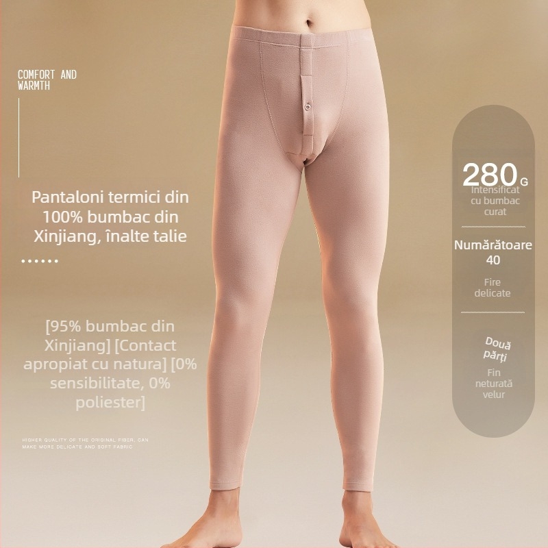 Colanți termici din bumbac pur, talie înaltă, căptușiți cu fleece - groși, 280 g, lungime 9/10