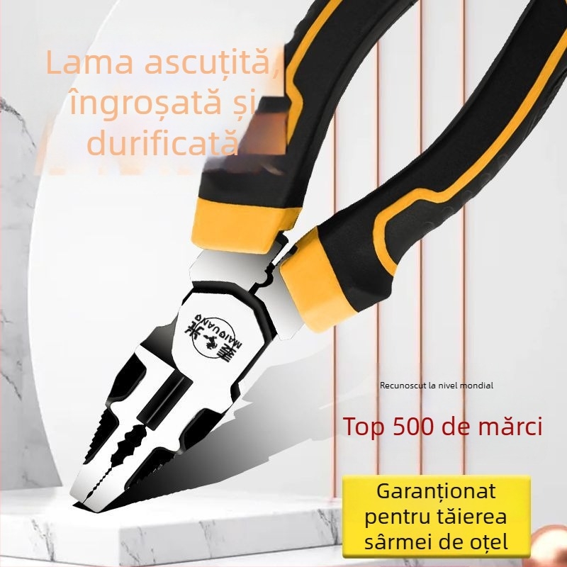 Clește pentru cabluri în stil german, industrial, economisire de efort, clește electrician cu nas de ac, fălci universale, diametru de tăiere 4,6 mm