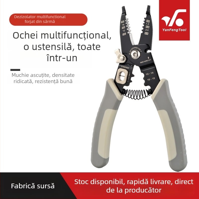 Huafeng YF084 Clește multifuncțional pentru dezizolarea și tăierea cablurilor, tip placă din oțel cu carbon înalt, 205 g