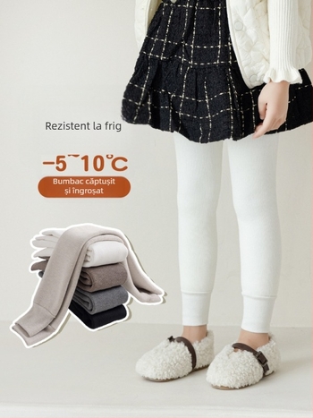 Colanți pentru copii, iarnă, căptușiți cu fleece, stil coreean, lungime 9/10, talie medie, poliester 65%