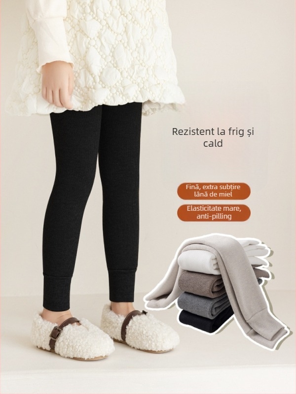 Colanți pentru copii, iarnă, căptușiți cu fleece, stil coreean, lungime 9/10, talie medie, poliester 65%