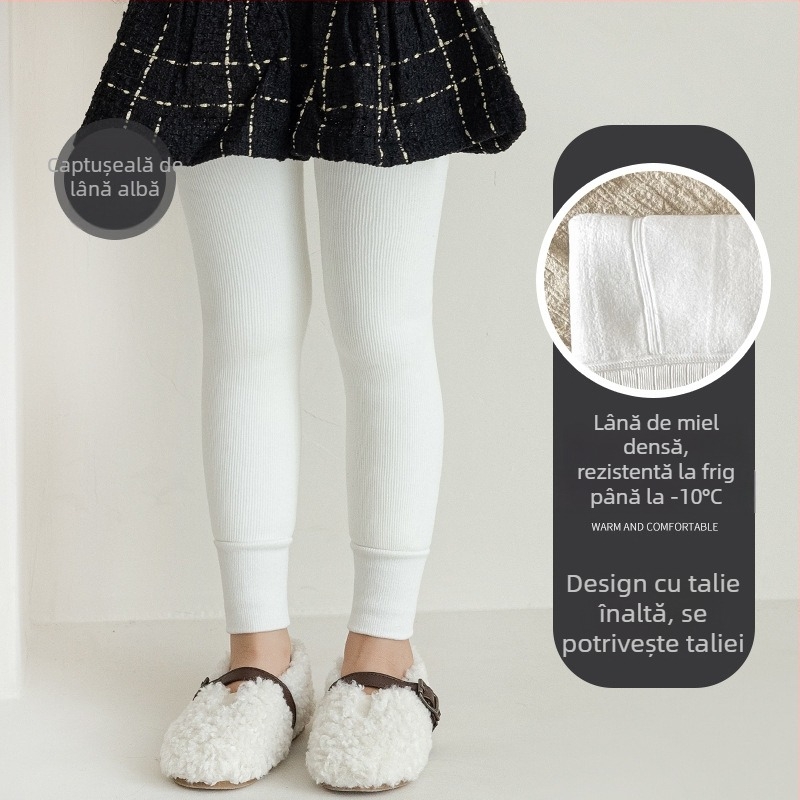 Colanți pentru copii, iarnă, căptușiți cu fleece, stil coreean, lungime 9/10, talie medie, poliester 65%