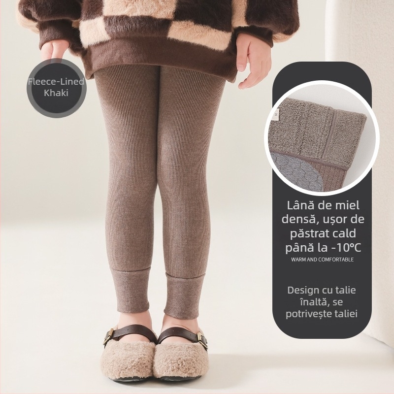 Colanți pentru copii, iarnă, căptușiți cu fleece, stil coreean, lungime 9/10, talie medie, poliester 65%