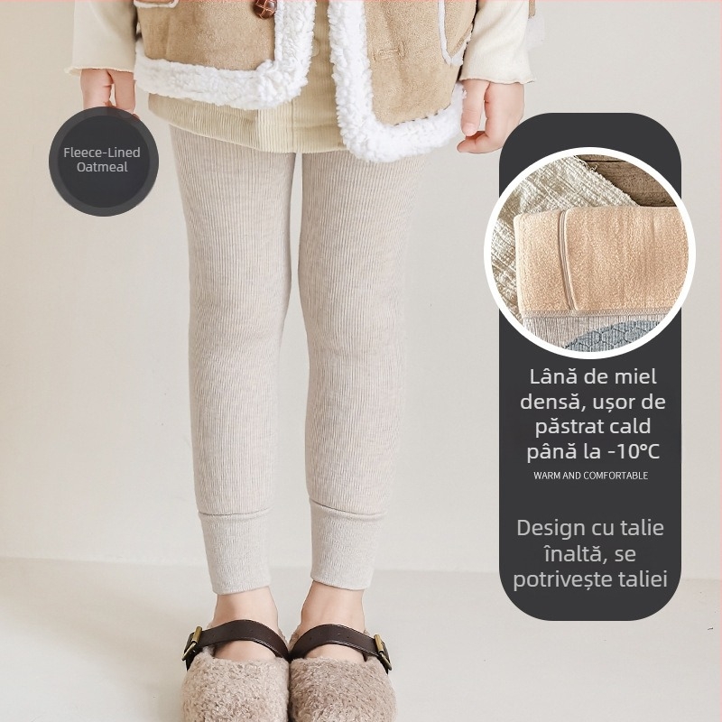 Colanți pentru copii, iarnă, căptușiți cu fleece, stil coreean, lungime 9/10, talie medie, poliester 65%