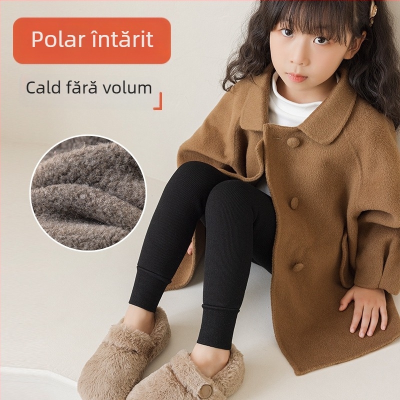 Colanți pentru copii căptușiți cu fleece, cu dungi verticale, talie înaltă, model de iarnă, 64,9% vâscoză, pentru 3–8 ani (100–140 cm)