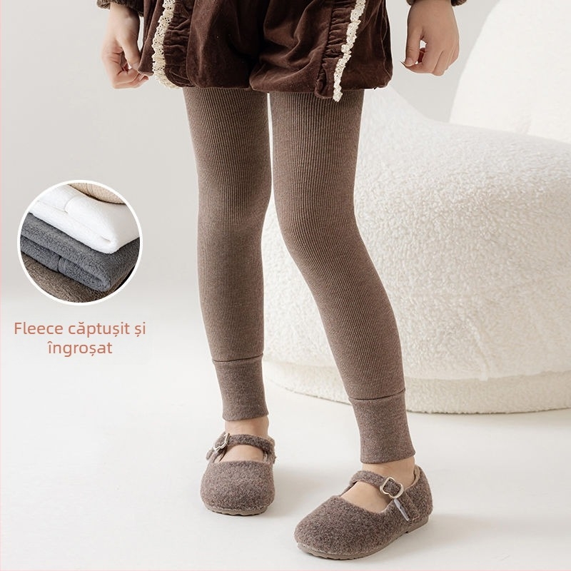 Colanți pentru fete din bumbac, cu căptușeală de catifea (dintr-o bucată) — 100% bumbac, căptușeală groasă de catifea, cod H058586, lansare vară 2025