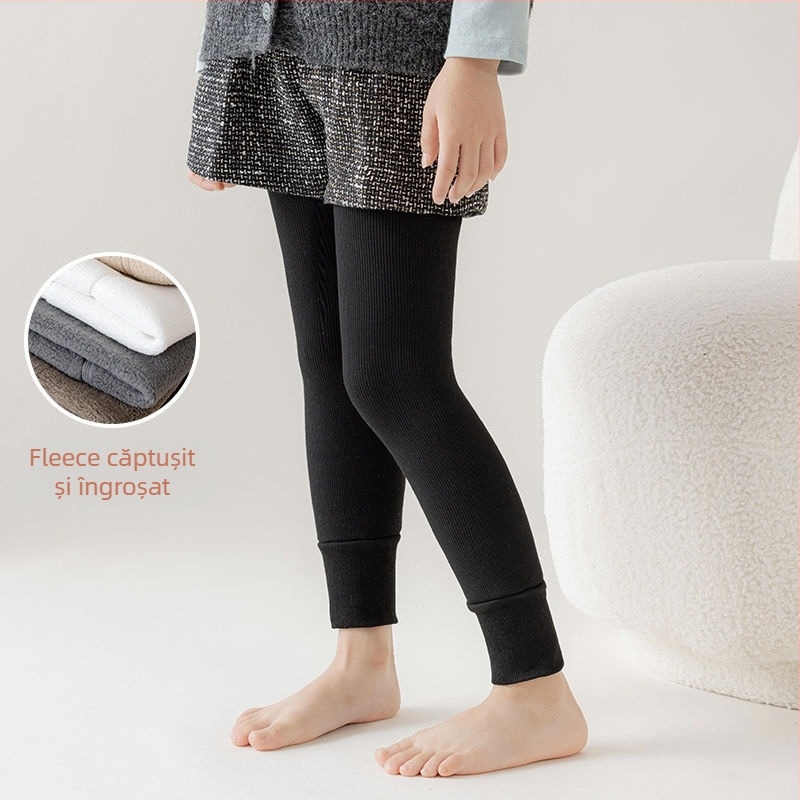 Colanți pentru fete din bumbac, cu căptușeală de catifea (dintr-o bucată) — 100% bumbac, căptușeală groasă de catifea, cod H058586, lansare vară 2025