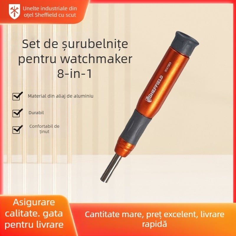 șurubelniță 8 în 1 cu mâner din aliaj de aluminiu, magnetică, oțel de scule S2, pentru ceasuri