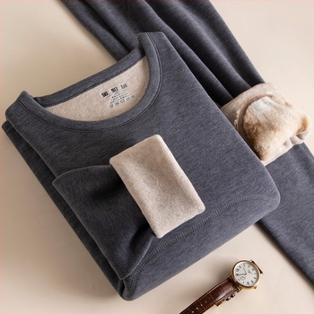 Set termic pentru bărbați cu fleece gros, catifea Mink și mătase — fără cusături, poliester 90–95%, 301–350 g/m², protecție spate