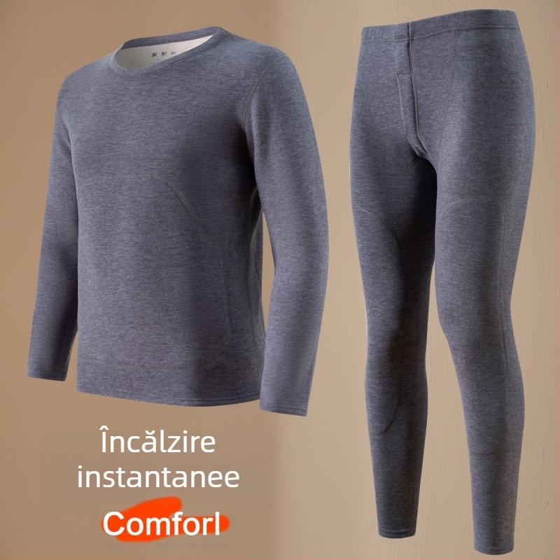 Set termic pentru bărbați cu fleece gros, catifea Mink și mătase — fără cusături, poliester 90–95%, 301–350 g/m², protecție spate