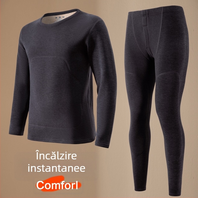 Set termic pentru bărbați cu fleece gros, catifea Mink și mătase — fără cusături, poliester 90–95%, 301–350 g/m², protecție spate