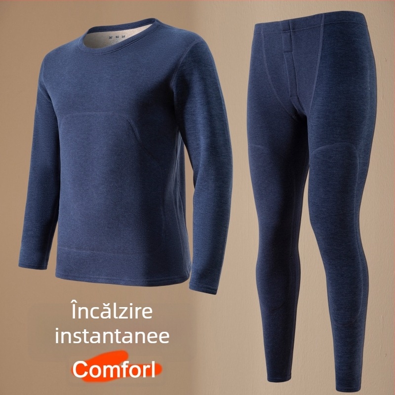 Set termic pentru bărbați cu fleece gros, catifea Mink și mătase — fără cusături, poliester 90–95%, 301–350 g/m², protecție spate