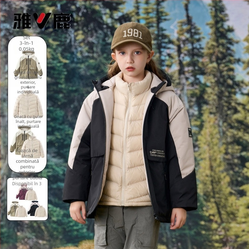 Jachetă de copii Yalu 3-în-1, unisex, exterior nylon, umplutură din puf de rață alb, 81–85% conținut de puf, pentru vârsta 3–8 ani, primăvara 2024