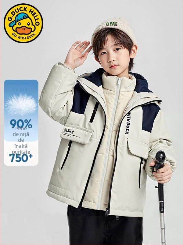 Jachetă pentru copii 3 în 1, cu strat interior detașabil, croială ajustată, iarnă grea, 86–90% puf de rață albă, exterior din poliester