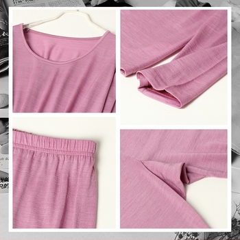 Set de lenjerie termică pentru femei din 100% lână — bază, guler rotund, mâneci lungi, pantaloni, lână fină, grosime moderată 141–160 g/m², toamnă-iarnă