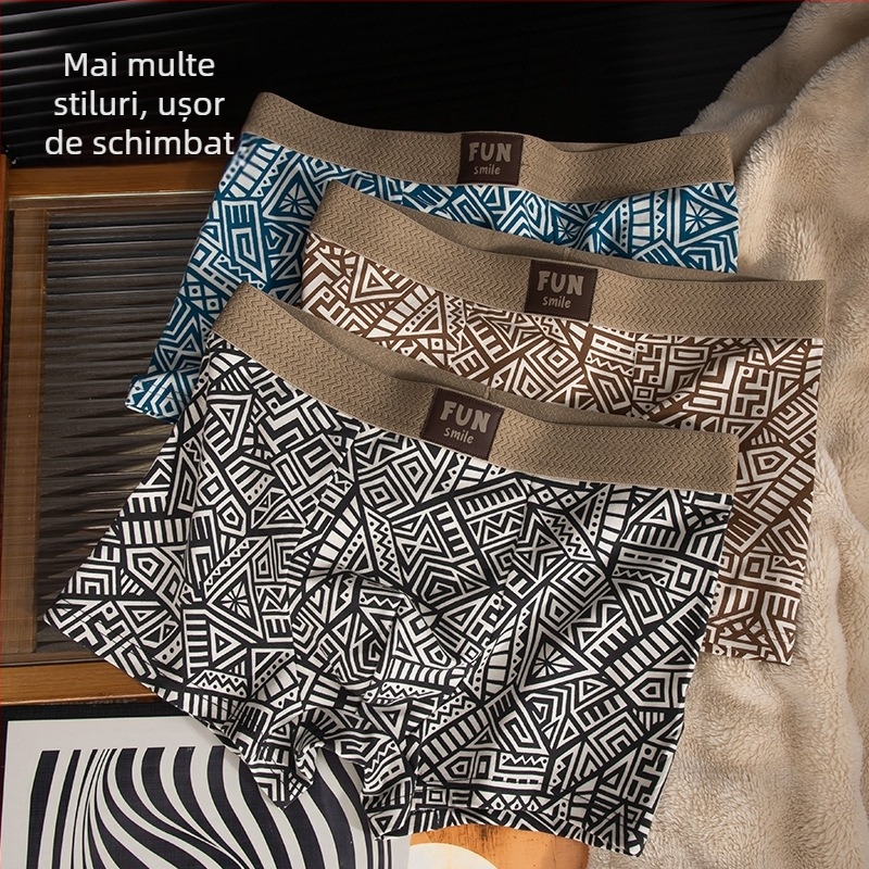 Chiloți de bumbac pentru bărbați, cu respirabilitate, antibacterian și uscare rapidă; talie medie, material tricotat.