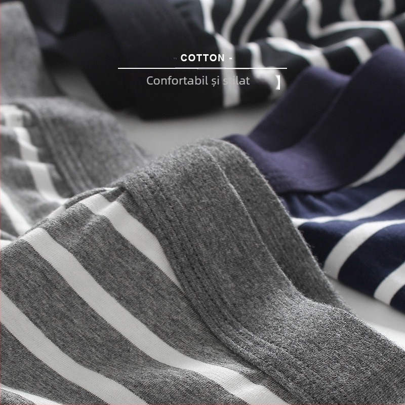 Boxeri bărbați în dungi, bumbac tricotat, respirabili, modelare a corpului, talie medie