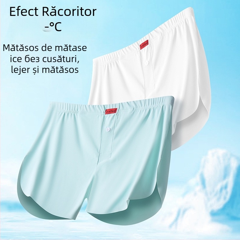 Boxeri pentru bărbați, din nailon (70–80%), căptușeală de viscoză în zona cracului (80–90%), talie medie, țesătură tricotată, respirabile