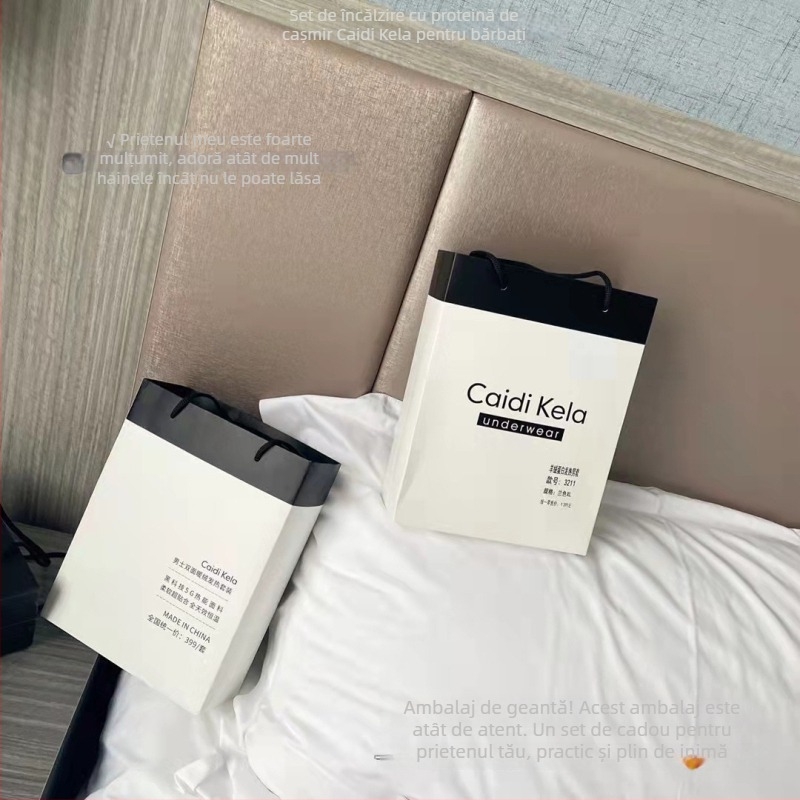 Set termic pentru bărbați din cașmir, căptușit cu fleece, dublu strat, tricot gros 251–300 g/m², pulover cu guler rotund și pantaloni, mâneci lungi