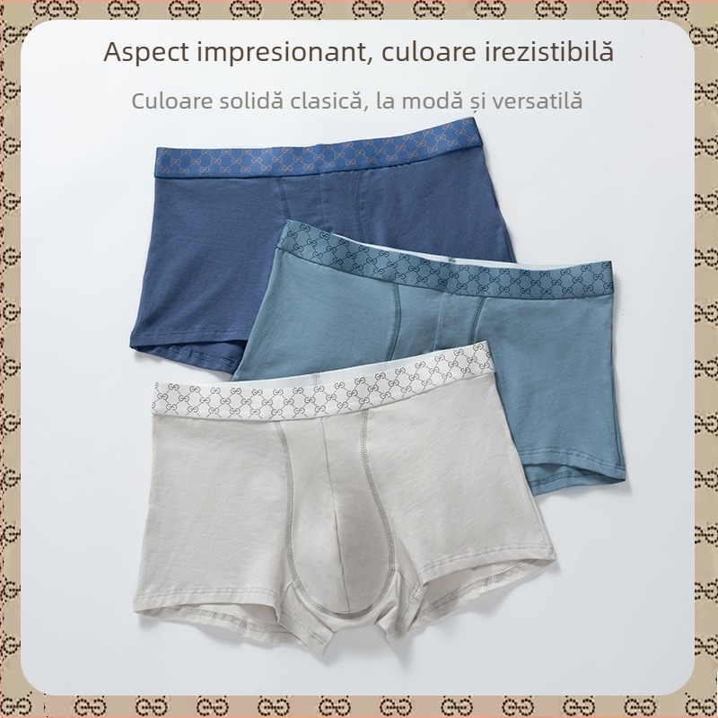 Boxeri bărbați din bumbac, talie medie, respirabili, antibacterieni, design 3D pentru buzunar, căptușeală din bumbac 95–100%
