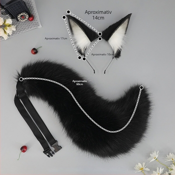 Accesorii cosplay pentru cap cu urechi de vulpe și coadă, din pluș, pentru adulți, în stoc, iarna 2025