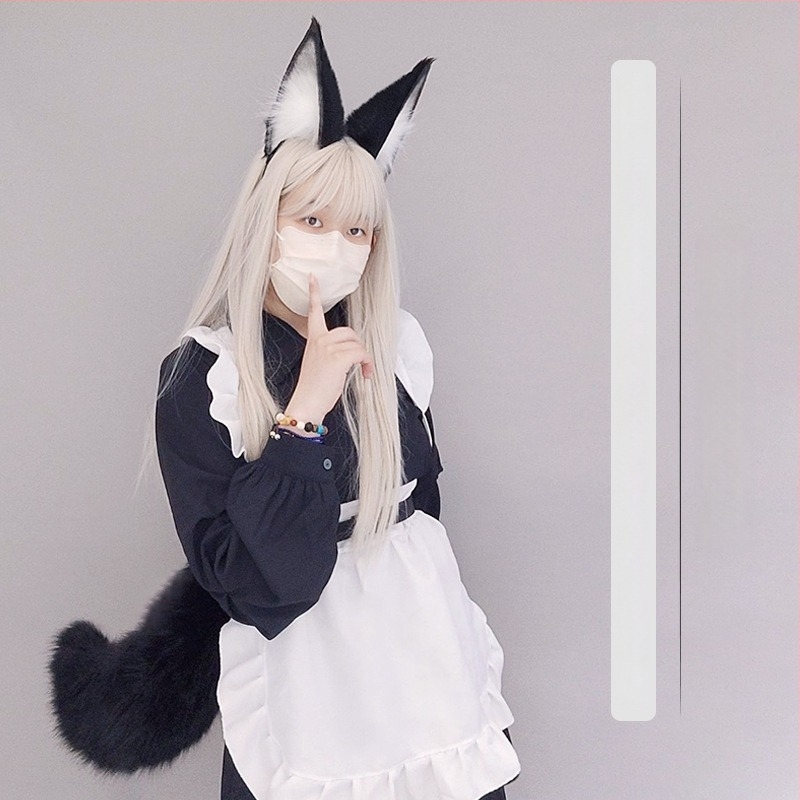 Accesorii cosplay pentru cap cu urechi de vulpe și coadă, din pluș, pentru adulți, în stoc, iarna 2025