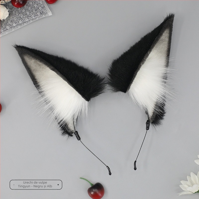 Accesorii cosplay pentru cap cu urechi de vulpe și coadă, din pluș, pentru adulți, în stoc, iarna 2025