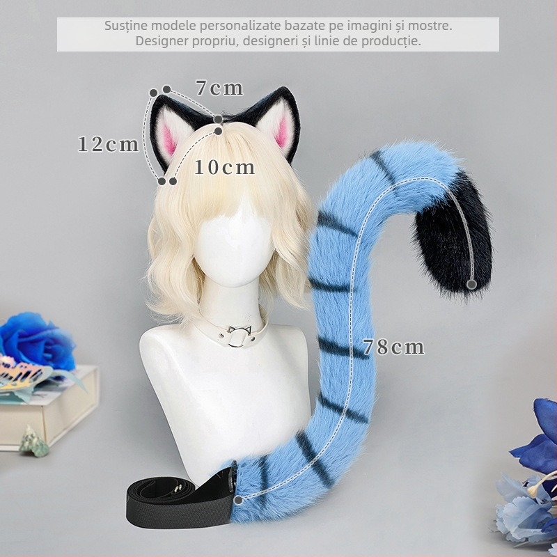 Set cosplay cu urechi de tigru și coadă – bandă pentru cap cu urechi, pentru adulți (În stoc, toamnă 2025)