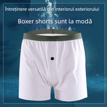 Boxeri bărbați din bumbac respirant pentru acasă, talie medie, tricot, culoare solidă, căptușeală în zona inghinală cu Spandex <30%
