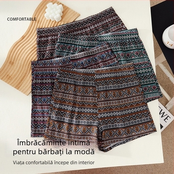 Boxeri bărbați din bumbac, croială relaxată, talie medie, țesătură jacquard, imprimeuri camuflaj și geometrice, respirabili